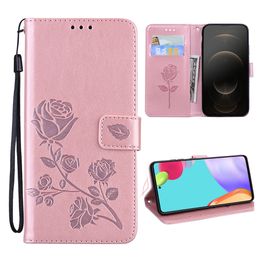 Rose Wallet Leather Cell Phone Case Cases For iPhone 14 13 12 11 PRO MAX XR XS IPHONE 5 5S 6 6S 7 8 Plus Two Card slots rose flower Pink Red Gold Green Brown Colour leather cases
