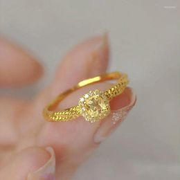 Wedding Rings Small Square Sugar Yellow Crystal Ring For Women Fashion Twisted Opening Adjustable Finger Jewellery