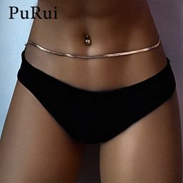 Belly Chains PuRui Herringbone Belly Chain for Women Waist Chain Belt Single Layer Body Chain Gold Color Sexy Thin Chain Jewelry Retro Gift Z0508