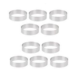 Baking Moulds 10 Pcs Circular Stainless Steel Tart Ring Tower Pie Cake Mould Baking Tools Perforated Cake Mousse Ring 8cm 230506