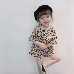 Sets Suits Children s summer Baby Girls Cotton Clothes Infant Leopard Print Tshirts Shorts 2Pcs Children Tracksuits 230508