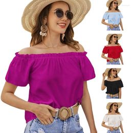 Women's T Shirts 2023 Summer Off Shoulder Blouse Women Short Sleeve Ruffled Shirt Casual Loose Sweet White Tops Solid Colour Clothes Blusas
