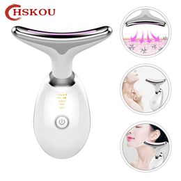 Face Massager HSKOU Neck and Face Beauty Equipment 3-color LED Pon Therapy for Skin Tightness Reduction of Double Jawls Anti wrinkle Removal Skin Care Tool 230506