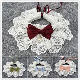 Dog Collars Lace Bowknot Pearl Collar Cat And Neckerchief Pet Cats Kitten Puppy String Bib Necklace Necktie Neck Strap Scarf