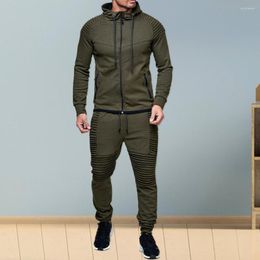 Gym Clothing 2 Pcs/Set Men Coat Trousers Set Hooded Hat Keep Warm Slim Fit Pants For Daily Wear