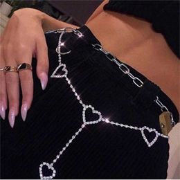 Belly Chains Sexy Full Rhinestone Body Jewellery Belly Waist Chain For Women Crystal Heart BodyChain Belt Jewellery Christmas Gift Z0508