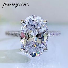 Solitaire Ring PANSYSEN Real 925 Sterling Silver 8*12MM Oval Cut High Carbon Diamond Gemstone Finger Engagement Rings for Women Fine Jewelry 230508