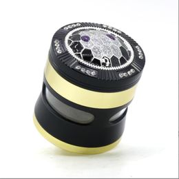 Smoking Pipes Newly launched 63MM diameter zinc alloy four layer slim waisted side window with diamond turtle shell color matching smoke grinder