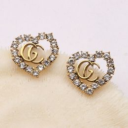 Luxury Brand Designer Earrings Double Letters Stud Earrings Women Girls 925 Silver Crystal Rhinestone Earring Wedding Jewelry Gift