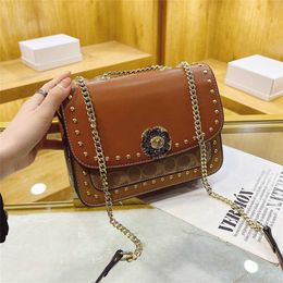 Cheap Purses on sale Women's bag new women's willow nail single shoulder diagonal cross camellia chain small square splicing old flower