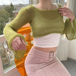 Women's T-Shirt 90s Vintage Sun Protetcion Breathable Smock Top Y2K Retro Knitted Long Sleeve T-shirt Chic Women Harajuku Hollow Out Crop Top 230508