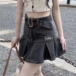 Y2k Skirts Women Korean Fashion Kawaii Retro Vintage Haruku Mini Denim Skirt 2000S Gothic Grunge Jeans Alt Pleated Emo Clothes 230508