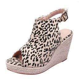 Sandals Slip On Leopard Grain Hmade Women Summer 2023 Espadrille Wedge Shoes Sandalias Mujer Elegant Sexy Ladies