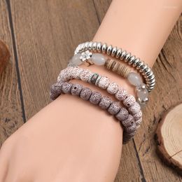 Charm Bracelets 4PCS/Set Crystal Bead Set For Women PU Vintage Bracelet Female Jewellery Tassel Natural Stone Charms Wristband Gift