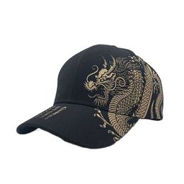 Snapbacks Unisex Baseball Cap Black Adjustable Chinese Style Cap Dragon Print Casual Snapback Bone Hip Hop Hat G230508