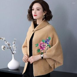 Scarves 2023 Vintage Artificial Pattern Pashmina Embroidery Mink Velvet Knit Cashmere Poncho Cape Women Fringe Shawl Wraps For Winter