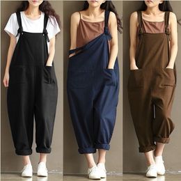 QNPQYX New Summer Jumpsuit Art Nouveau Large size Rompers cotton suspenders wide leg pants Womens casual solid color series