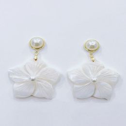 Stud Earrings FYJS Unique Light Yellow Gold Colour Flower Of Life White Shell For Elegant Women Jewellery