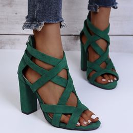 Sandals Women Pumps Sandals Summer Open Toe High Heels Low Block Heel Shoes Gladiator Zipper Thick With Sandals Wedges Mules Shoes 230508