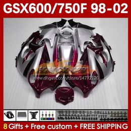 Wine red Body For SUZUKI GSXF750 GSXF600 KATANA GSXF 600 750 CC 600CC 750CC 1998 1999 2000 2001 2002 169No.78 GSX750F GSXF-600 GSXF-750 GSX600F 98 99 00 01 02 Fairing