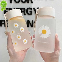 500ml Plastic Water Bottles Daisy Clear Bottle Outdoor Sports Water Cup Water Mug Student Portable Mug Travel Tea Cup with Rope