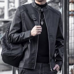 Men's Jackets Leather Jacket Men's Spring And Autumn Biker Slim Standing Collar Pu