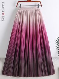 Skirts LANMREM Gradient Pleated Skirt For Women Elastic High Waist Mid Length A-line Fashion Print Skirts Spring Winter 2R8309 230508