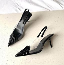 One line transparent pointed thin heel sandals with a design sense of niche temperament, versatile high heels, comfortable walking shoes EU35-40 with box