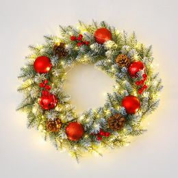 Decorative Flowers 30/40/50cm Round Wreaths Christmas Decorations Red Ball Pinecone Xmas Home Decor Hanging Artificial Plant Happy Year 2023