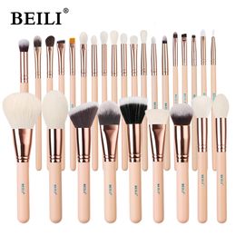 Makeup Tools BEILI Pink Makeup Brush High Quality foundation make-up powder blusher eye shadow Makeup Brush Set Natural Hair 230506