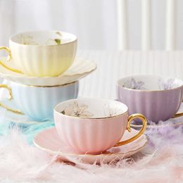 Coffee Tea Tools Beautiful coffee cup saucer espresso porcelain cappuccino reusable nordic flower afternoon tea cup aesthetic mug home dinner P230508