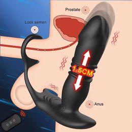 Vibrators Telescopic Anal Vibrator Prostate Massage Butt Plug Prostate Stimulator Delay Ejaculation Penis Ring Dildos Sex Toys for Men Gay 230508