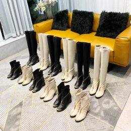 Luxury Designer Women Boots&Booties Gold Metal Chains Decoration Side Zipper Leather Kitten Heel Boot Long Short Tube Series Fashion Top quality Size 35-40 A1