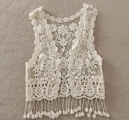 T shirts Fashion Infant Toddler Kids Baby Girls Vest Crochet Lace Flower Hollow Cardigan Casual Tops Tassel Waistcoat 230508