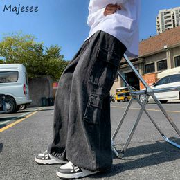 Men's Jeans Cargo Jeans Men Drawstring Baggy Teens Japanese Retro Denim Trousers Hip Hop Design Big Pockets Handsome dents Unisex Casual Z0508