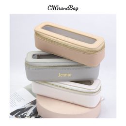 Cosmetic Bags Cases Customised Letters Colourful Classic Saffiano Portable Travel Clear PVC Cosmetic Bag TPU Wash Bag Makeup Brush Storage Bag Gift 230508