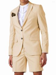 Men's Suits 2023 Champagne Men's Short Pant Casual Summer 2 Piece Tuxedo Groom Beach Wedding Dress (Blazer Pant)