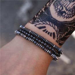 Charm Bracelets 2023 Fashion Men Bracelet Sets 3Pcs/Ses 4mm Hematite Stone Strand Beads Set For Jewellery Gift