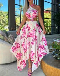 Casual Dresses 2023 Summer Fashion Sexy Women's Halter Floral Print Crisscross Backless Cutout Asymmetrical Daily Vacation Dress