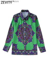 Women's Blouses Shirts Zevity Women Vintage Totem Floral Pirnt Soft Touch Smock Blouse Female Patchwork Court Shirt Chic Chemise Blusas Tops LS2075 T230508