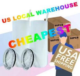 CA USA Local Warehouse 20oz Sublimation Tumblers blank white cup with lid straw Stainless steel drink cup vacuum insulated water coffee mug FY4275