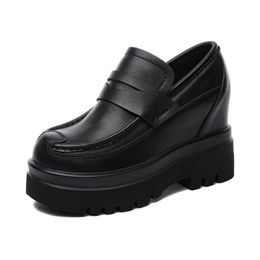 Fujin 9CM Spring Summer Women Black Platform Wedge Pumps Women Genuine Leather Women Shoes Hidden Heels Slip on Females Shoes
