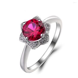 Cluster Rings S925 Silver Plated Product Fashion Foreign Trade Red Oval Zircon Ring Two-tone Wedding Bridal Jewellery