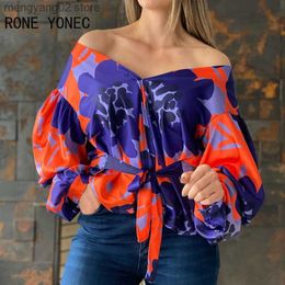 Women's Blouses Shirts Women Casual All Over Print Off Shoulder waistband Puff Sleeve Sexy Blouse T230508