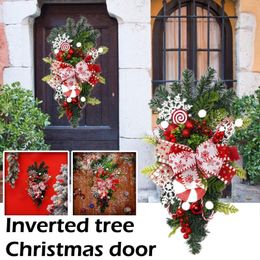 Decorative Flowers Christmas Wreath Candy Cane Artificial Window Garlands Hanging Home Decoration 2023 Door Rattan D7S2