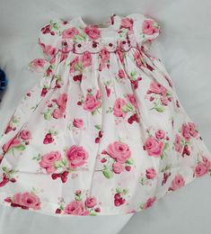 Girl Dresses Girl's Rose 3 4 5 6 7 Years Summer Baby Girls Smocked Floral Pattern Dress Print Party Smocking Embroidery