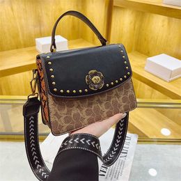 Fashionable and trendy rivet small square bag wide shoulder strap single portable women's daily commuting Designer Handbag Online sale