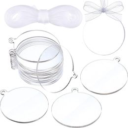 Keychains Lanyards 30Pcs Clear Acrylic Round Disc Blank Acrylic Circles Clear Disc Ornaments Blanks with Ribbon DIY Holiday Tags Craft Projects 230506