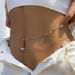 Belly Chains 2Pcs Romantic Sweet Waist Chain Bohemian Creative Crystal Beaded Decor Belly Chain for Women Beach Bikini Chain Party Jewellery Z0508