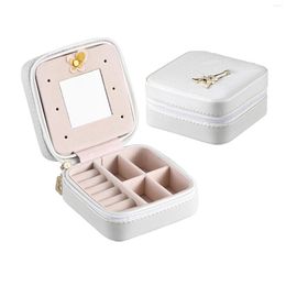 Jewellery Pouches Women Girls Small Jewellery Box Gift Rings Earrings PU Leather Storage Organiser Portable Necklace Home With Mirror Travel